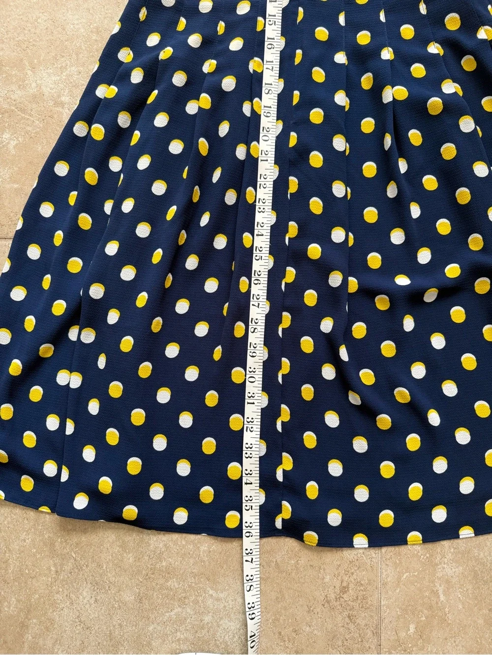 Navy Polka Dot Fit-and-Flare Dress talbots knee length- Yellow & White Dots 4p